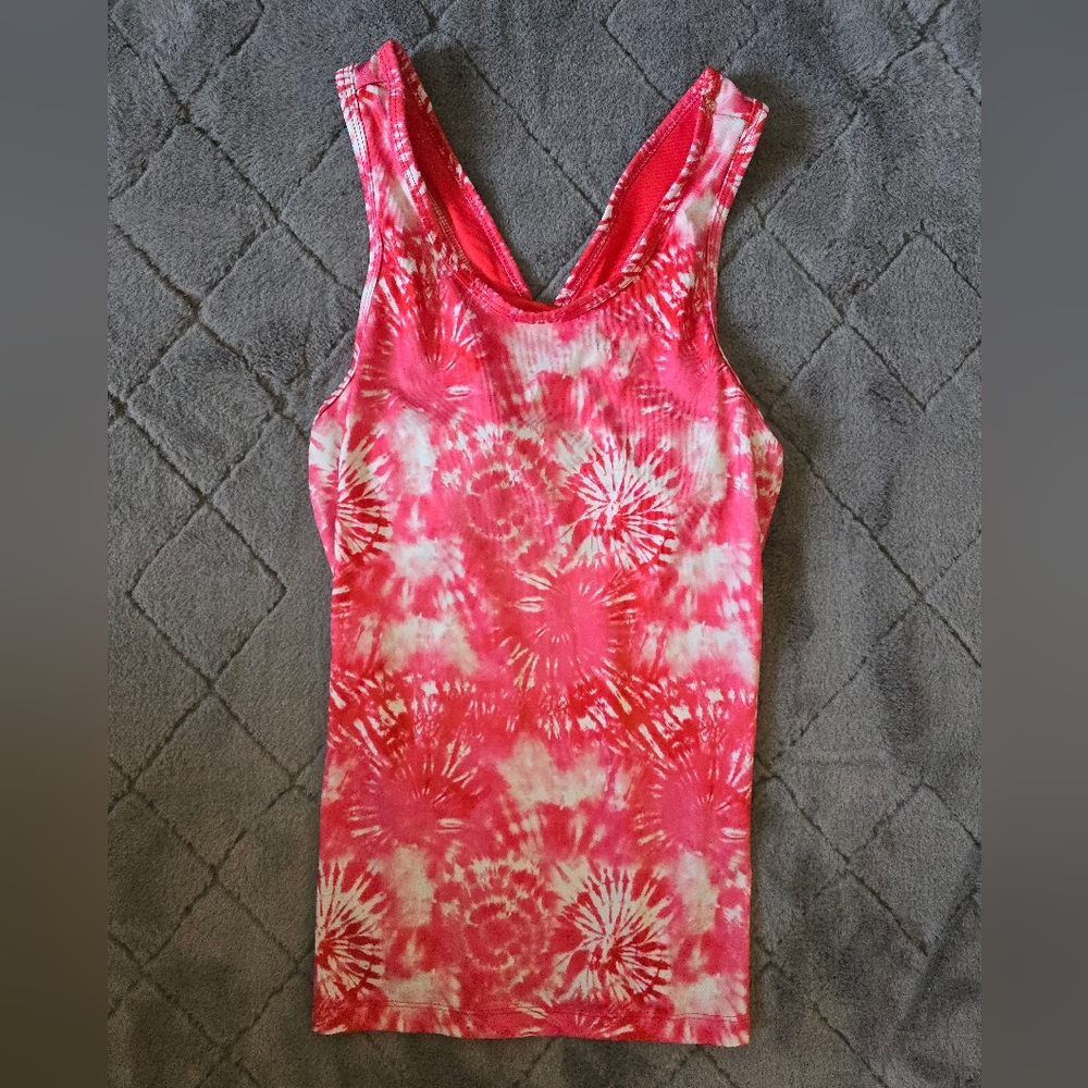 Champion Coral and White Tank Top Built In Sports Bra